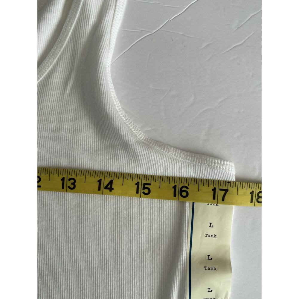 3 Lot Bundle Womens White Ribbed Scoop Neck Tank Cotton Modal New Sz L New Day - Picture 8 of 9